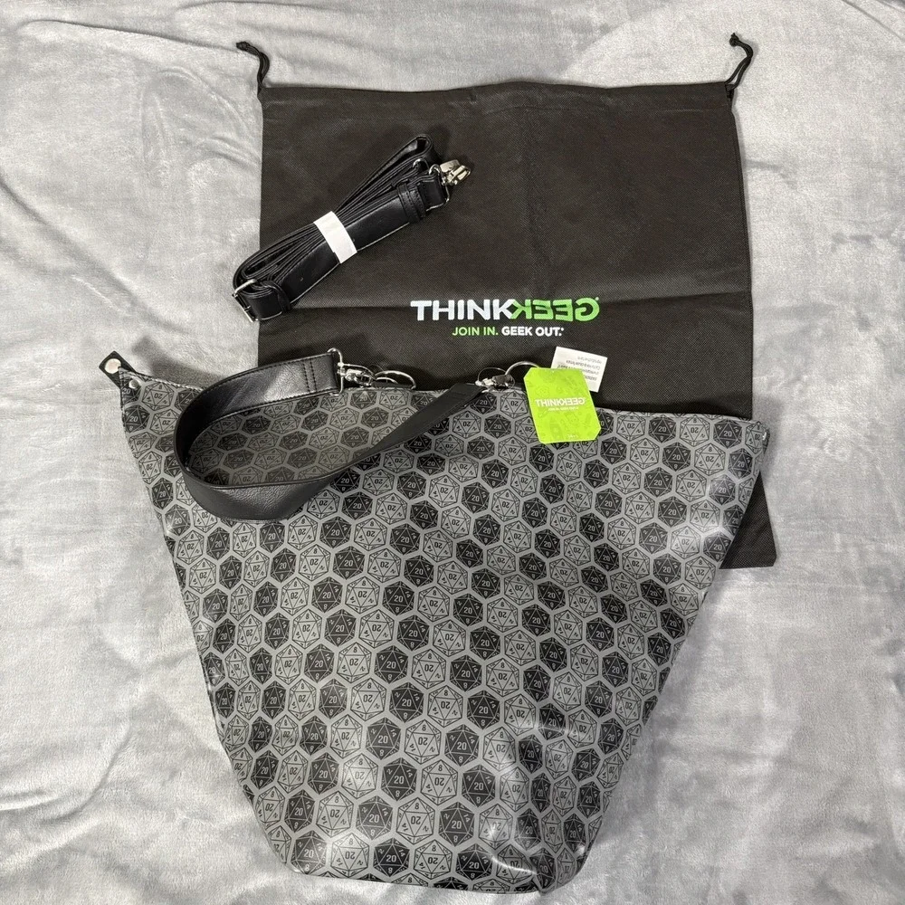 ThinkGeek D20 Origami Handbag of Holding D&D Tote Bag Black Faux Leather NEW